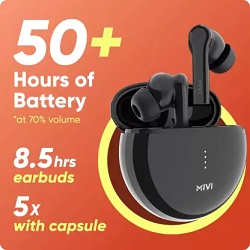 Mivi DuoPods F60 ENC (with 50+ Hrs Playtime| Made in India  Powerful Bass  4 Mics Bluetooth Headset)